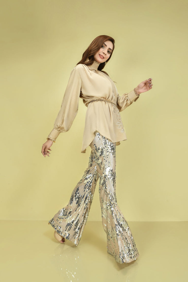 Silk top with Bling Trouser